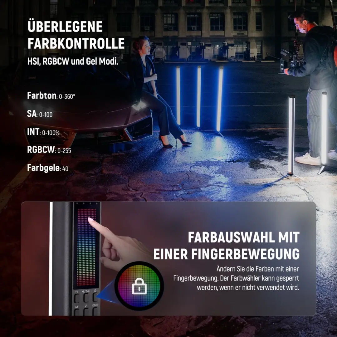 Neewer TL60C - led lamp - fotografie - 20 Watt - app en DMX sturing - RGB - 60cm - afbeelding 3 van 6