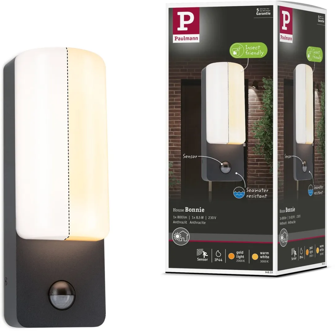 Paulmann LED Wandarmatuur Bonnie Bewegingsmelder - 8,5W 560lm 2200-3000K Antraciet