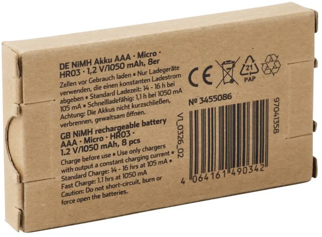 Voltcraft Oplaadbare AAA Batterij NiMH 1050mAh - 8 stuks - afbeelding 4 van 4