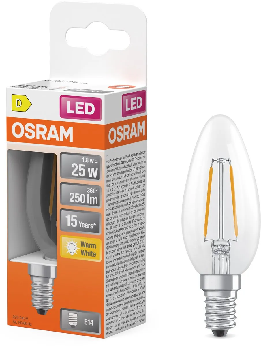 Osram LED Retrofit Classic B 25 2.7W E14 - Warm wit 2700K - Helder