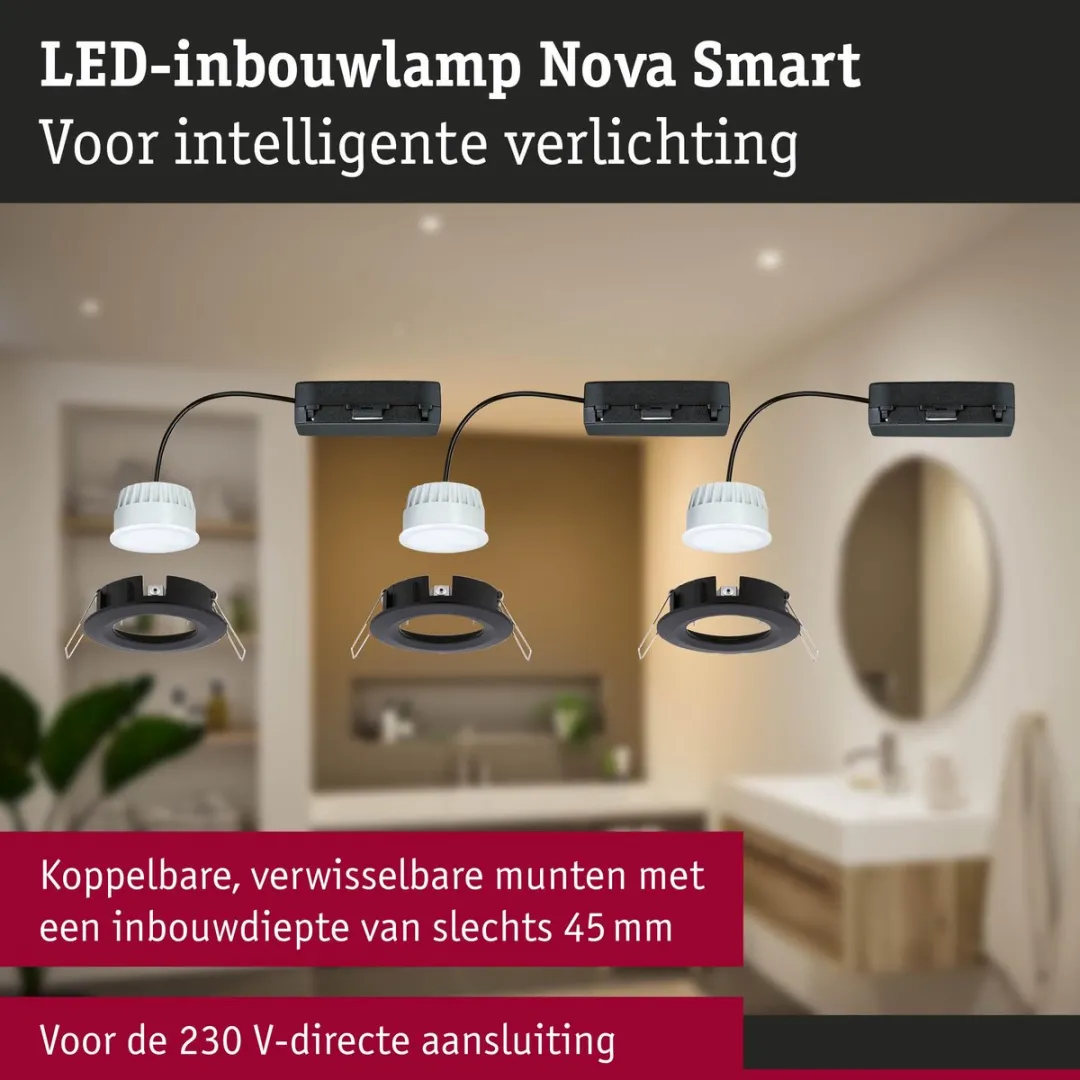 Paulmann Nova Coin LED-inbouwlamp 3x530lm Tunable White 78mm - Zwart mat