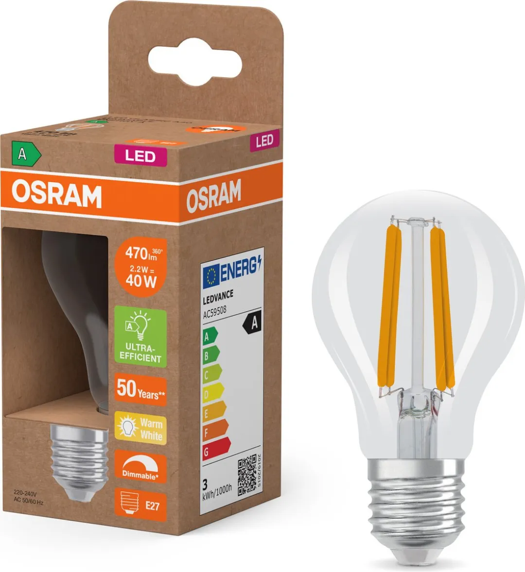 Osram Energy Class LED-lamp E27 2,2W 470lm Warm Wit