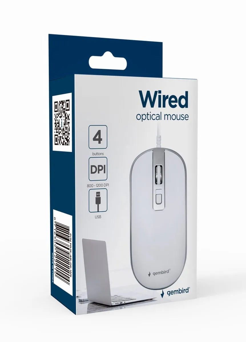 Gembird MUS-4B-06-WS Ambidextrous Muis - 1200 DPI - Wit