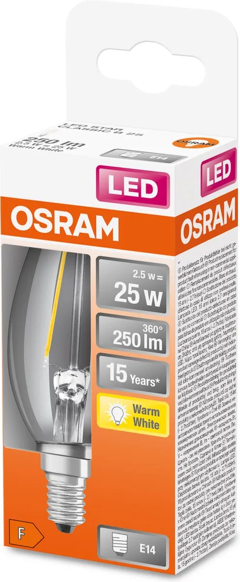 Osram LED Kaarslamp E14 2.5W Warmwit - 2700K