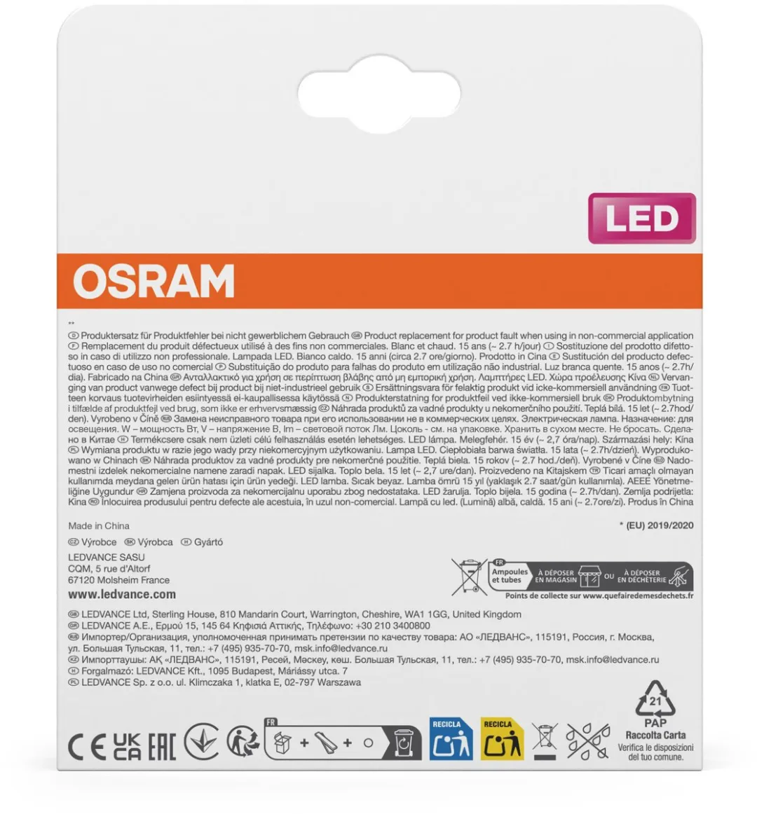 Osram LED-lamp A40 Filament 3,4W 2700K - 2 Stuks