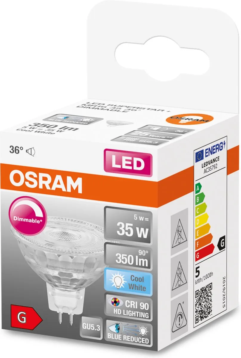Osram GU5.3 LED 5W 4000K 350Lm - 36° - Ø50mm