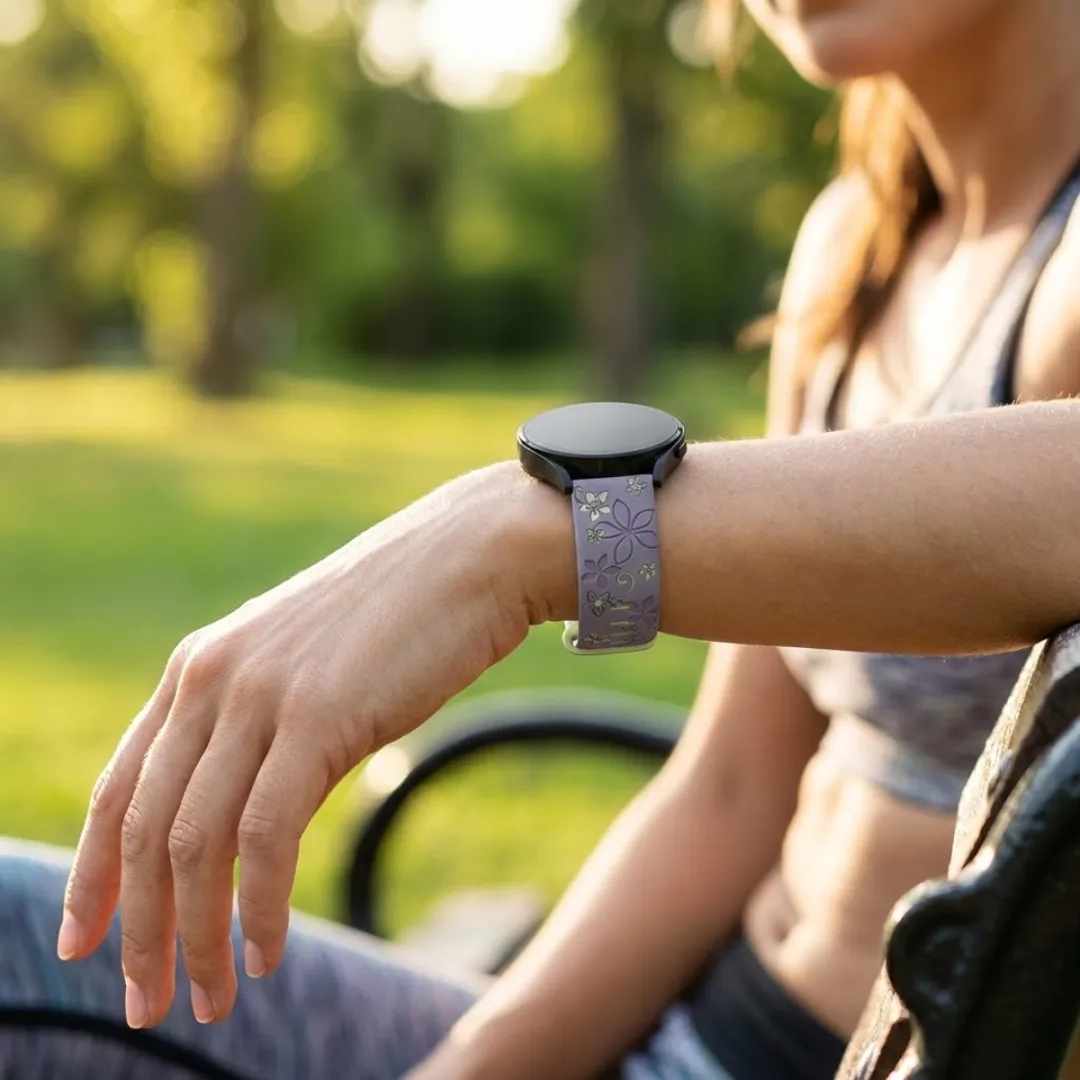 NUVEX Lavendel Limoen Silicone Horlogeband 22mm - Bloemenpatroon