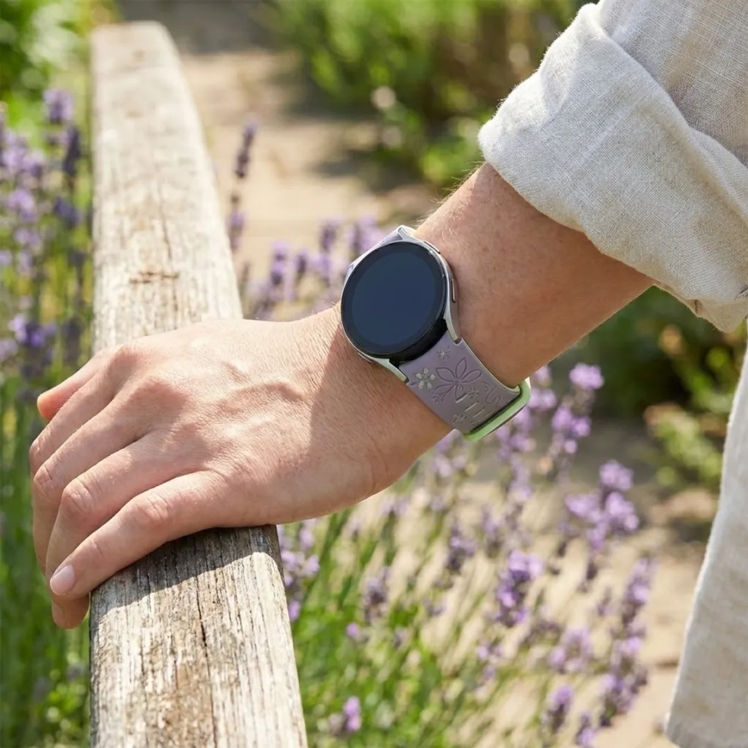 NUVEX Lavendel Limoen Silicone Horlogeband 22mm - Bloemenpatroon
