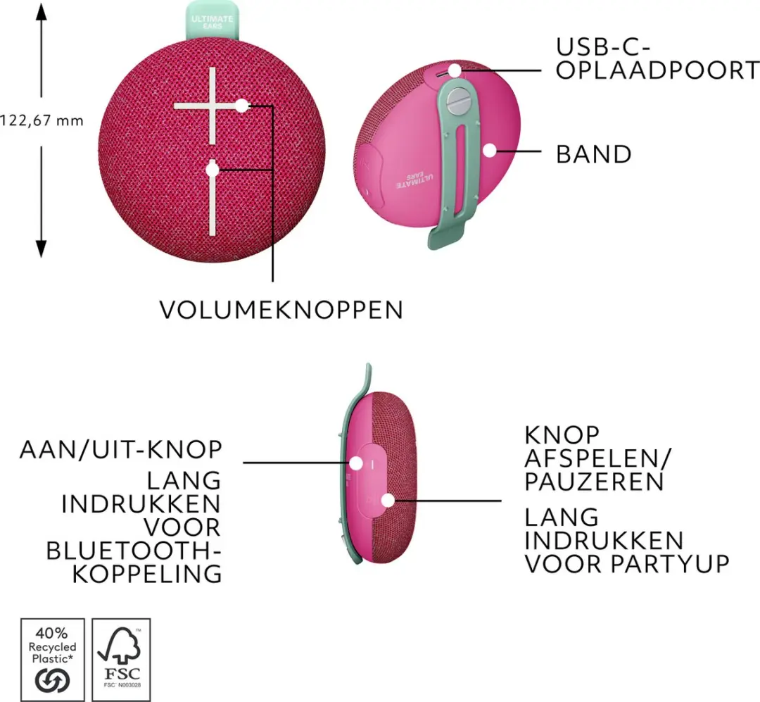 Ultimate Ears MINIROLL 984-002035 Bluetooth Speaker - Roze - afbeelding 5 van 6