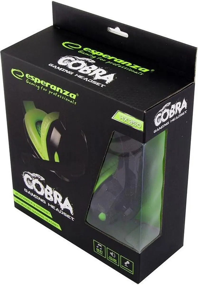 Esperanza Cobra EGH350G Gaming Koptelefoon - Zwart/Groen - afbeelding 4 van 5
