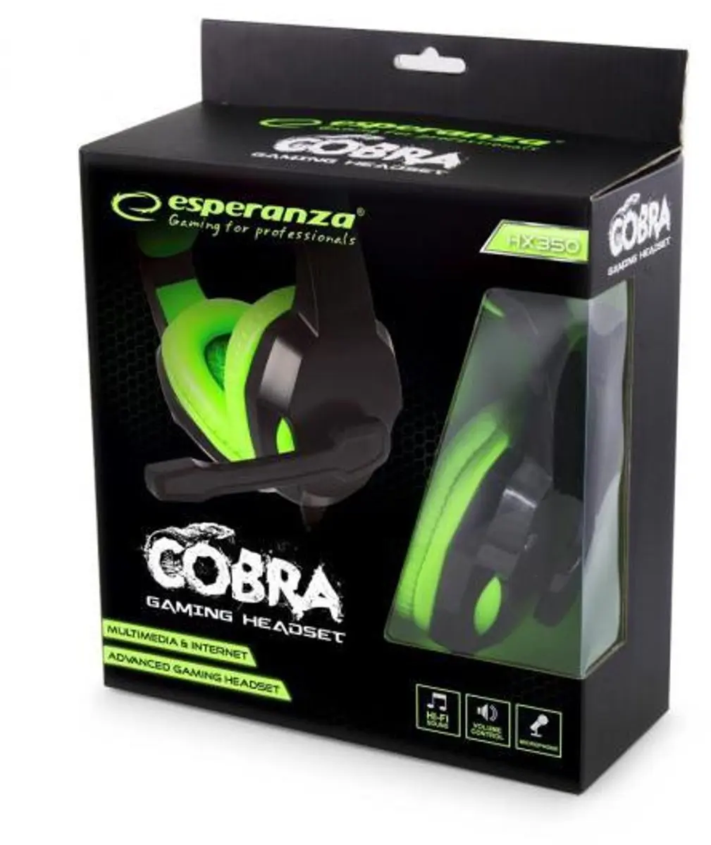 Esperanza Cobra EGH350G Gaming Koptelefoon - Zwart/Groen - afbeelding 3 van 5