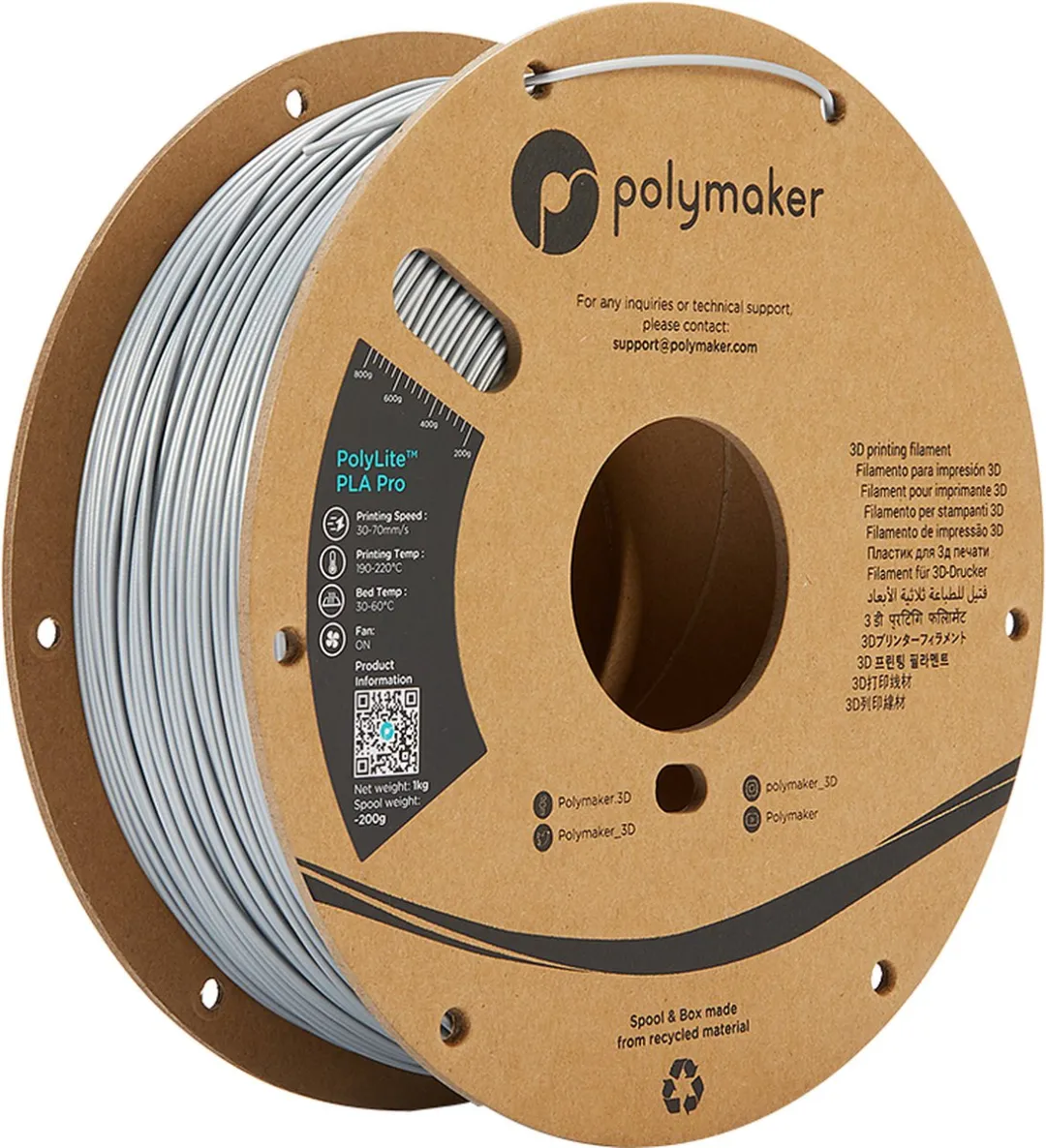 Polymaker PolyLite PLA Pro 1.75mm Zilver