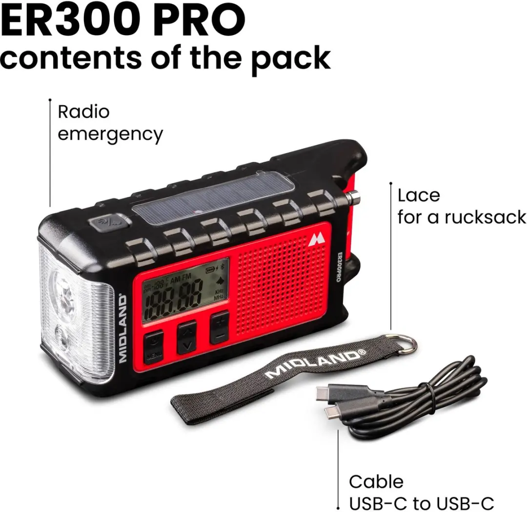 Midland ER300 Pro C1663 Noodradio - Rood/Zwart - afbeelding 2 van 6