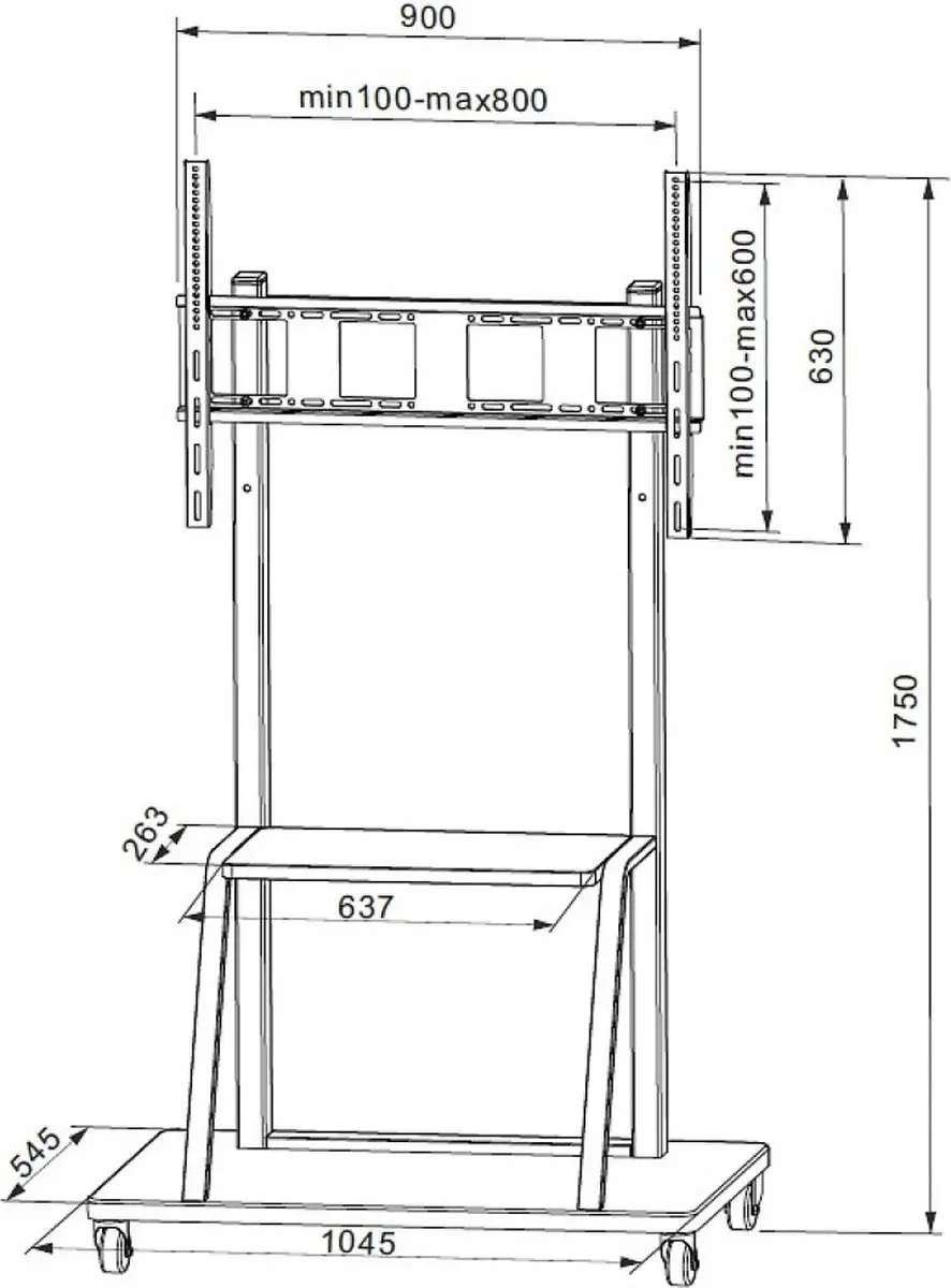 Techly ICA-TR30 Mobiele TV-standaard 55-100 inch - Zwart - afbeelding 5 van 6