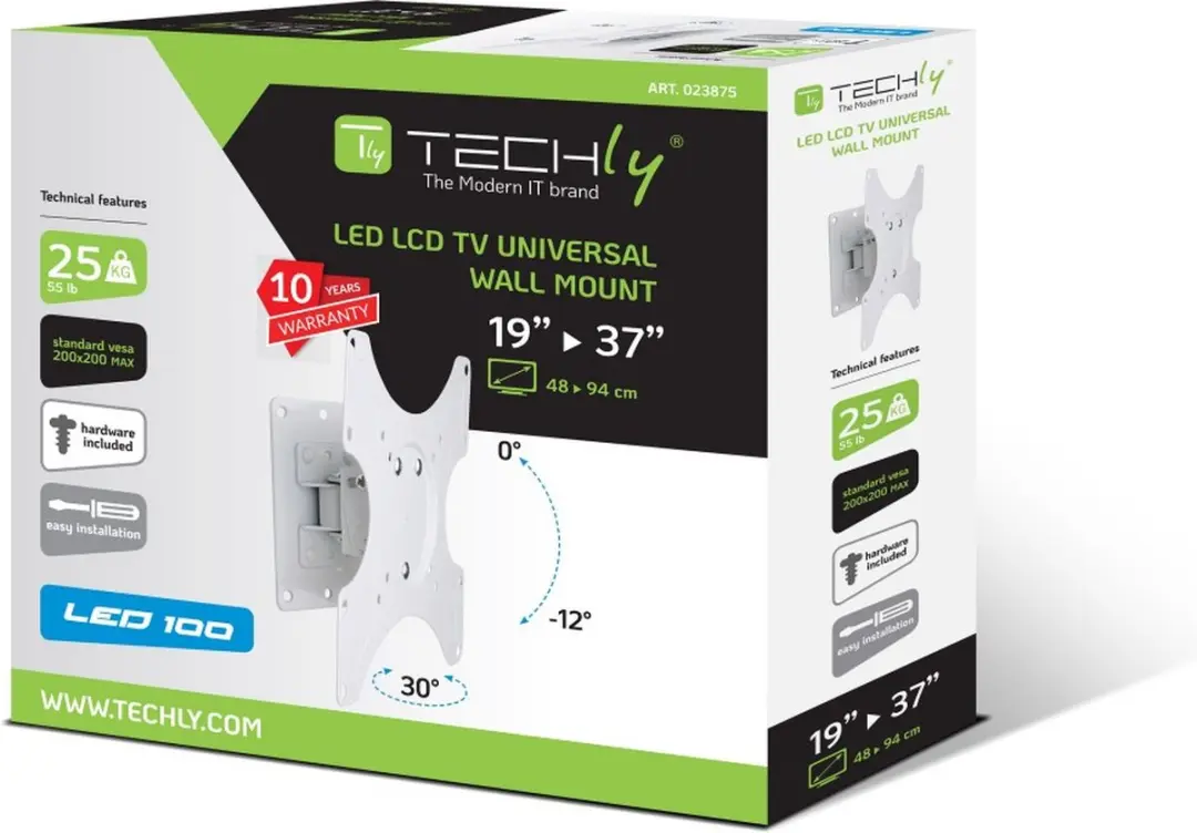 Techly ICA-LCD-2900WH TV Muurbeugel - Kantelbaar - Wit - afbeelding 3 van 6
