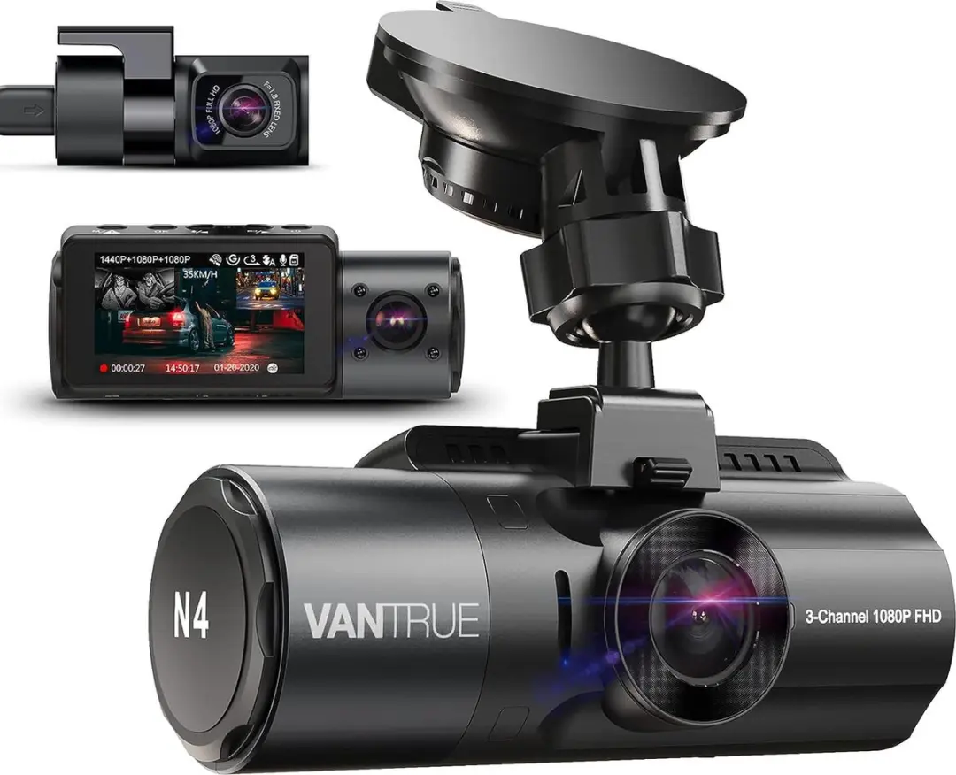 Vantrue N4 3 Lens Dashcam 1440P+1440P+1080P auto-camera, 4K 3840 x 2160P voor in