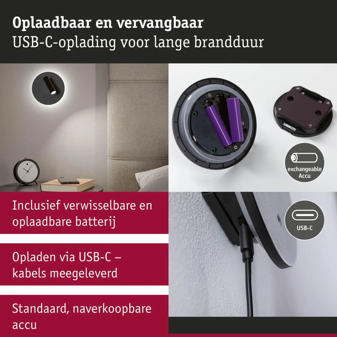 Paulmann Kiora LED Wandlamp 2700K - 2x 80lm/50lm - Zwart - afbeelding 6 van 6