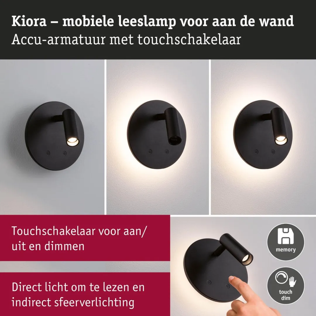 Paulmann Kiora LED Wandlamp 2700K - 2x 80lm/50lm - Zwart