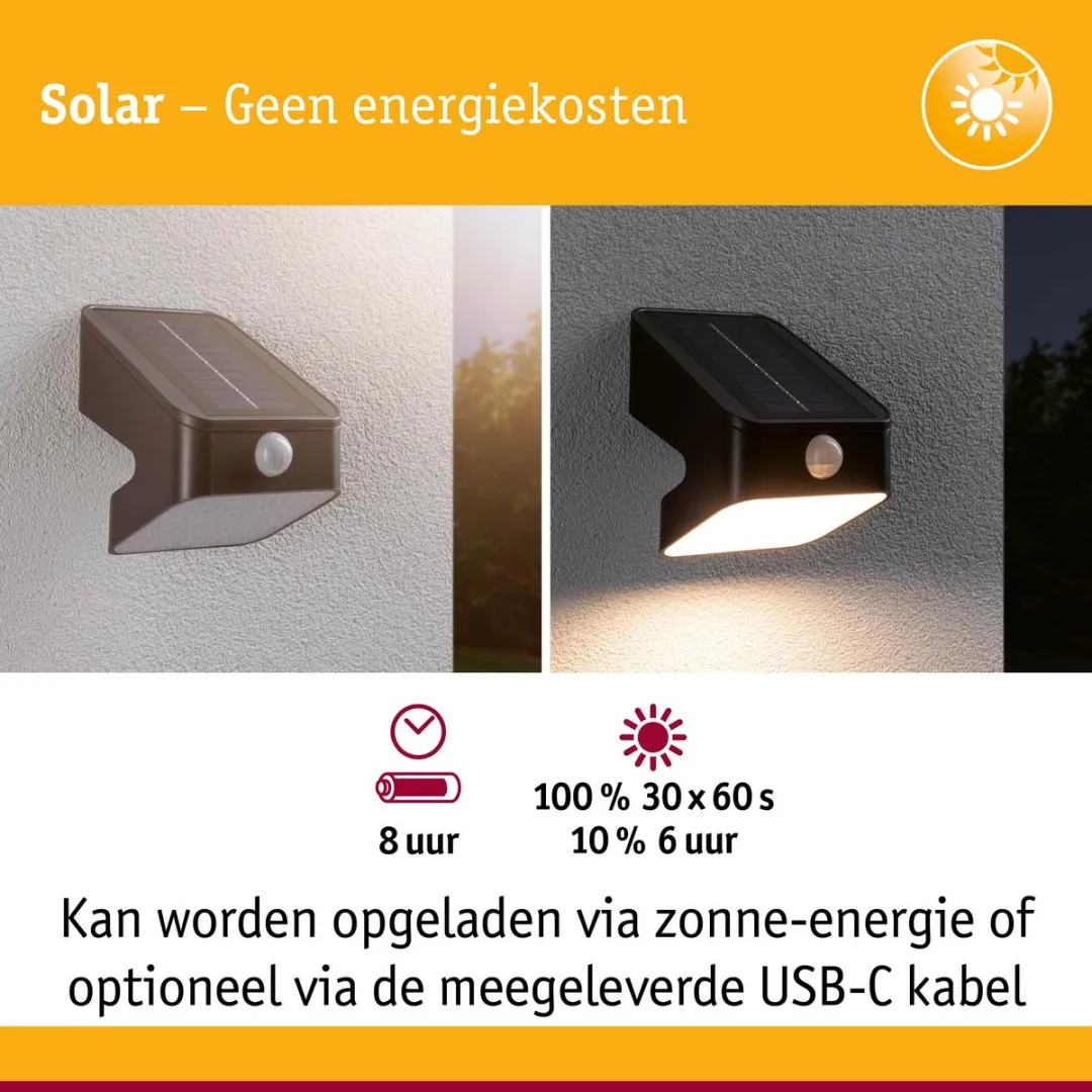 Paulmann Solar LED Wallwasher Lesly Schemergestuurd 5,5W 400lm - Antraciet