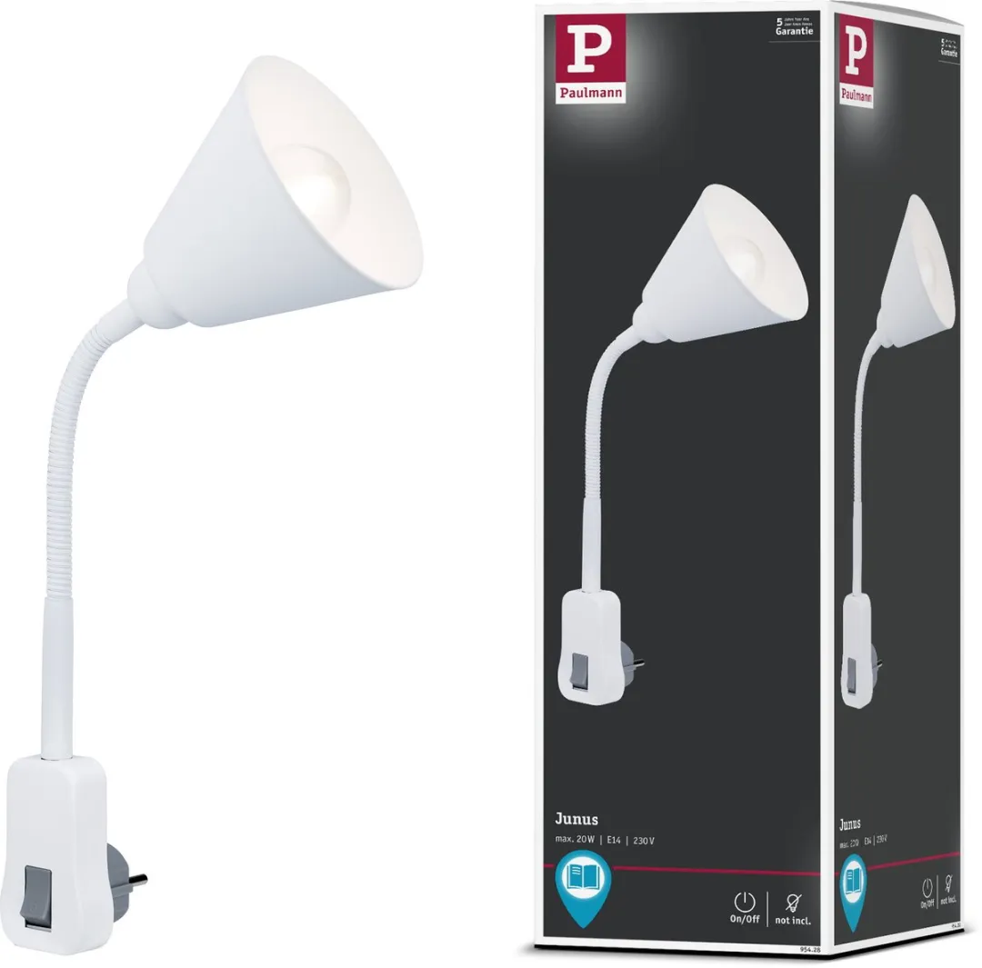 Paulmann Junus Flexarm Stekkerlamp E14 - 20W - Wit