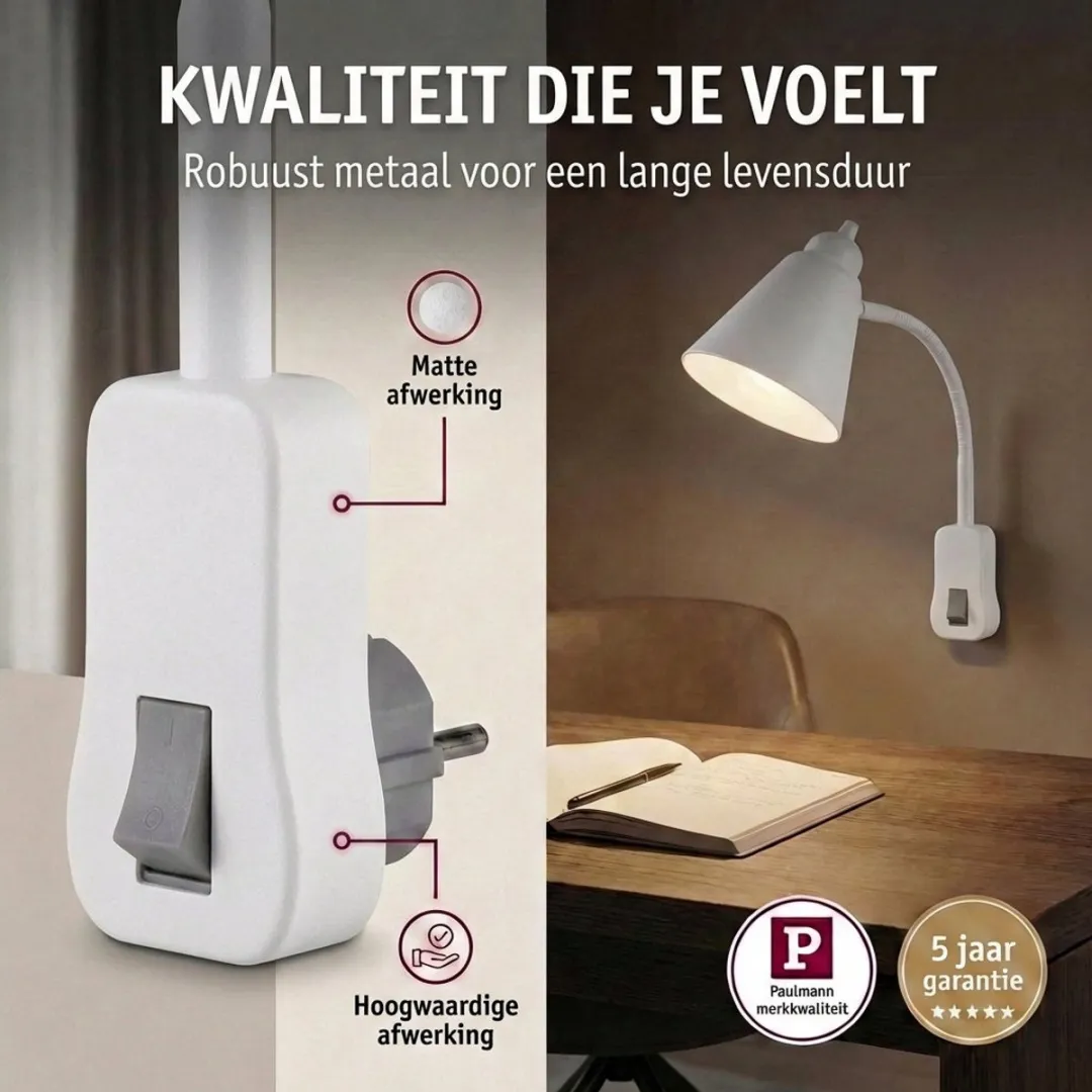 Paulmann Junus Flexarm Stekkerlamp E14 - 20W - Wit