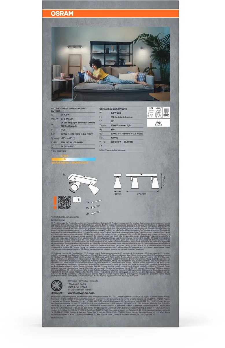 Osram LED Spot Pear Plafondspot 8,6W 420lm GU10 - Grijs - afbeelding 6 van 6