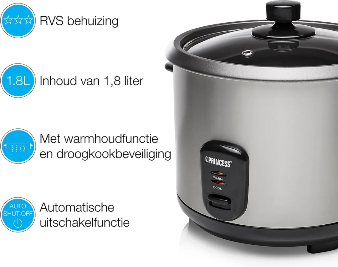 Princess Rijstkoker 271950 - 1,8L - 700W - Zilver