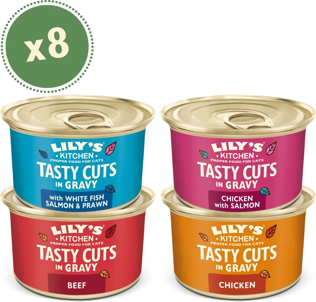 Lily's Kitchen - Kattenvoer - Natvoer - Heerlijke Stukjes in Saus Kip Rund Zeevis & Zalm - 6 x 8 x 85g