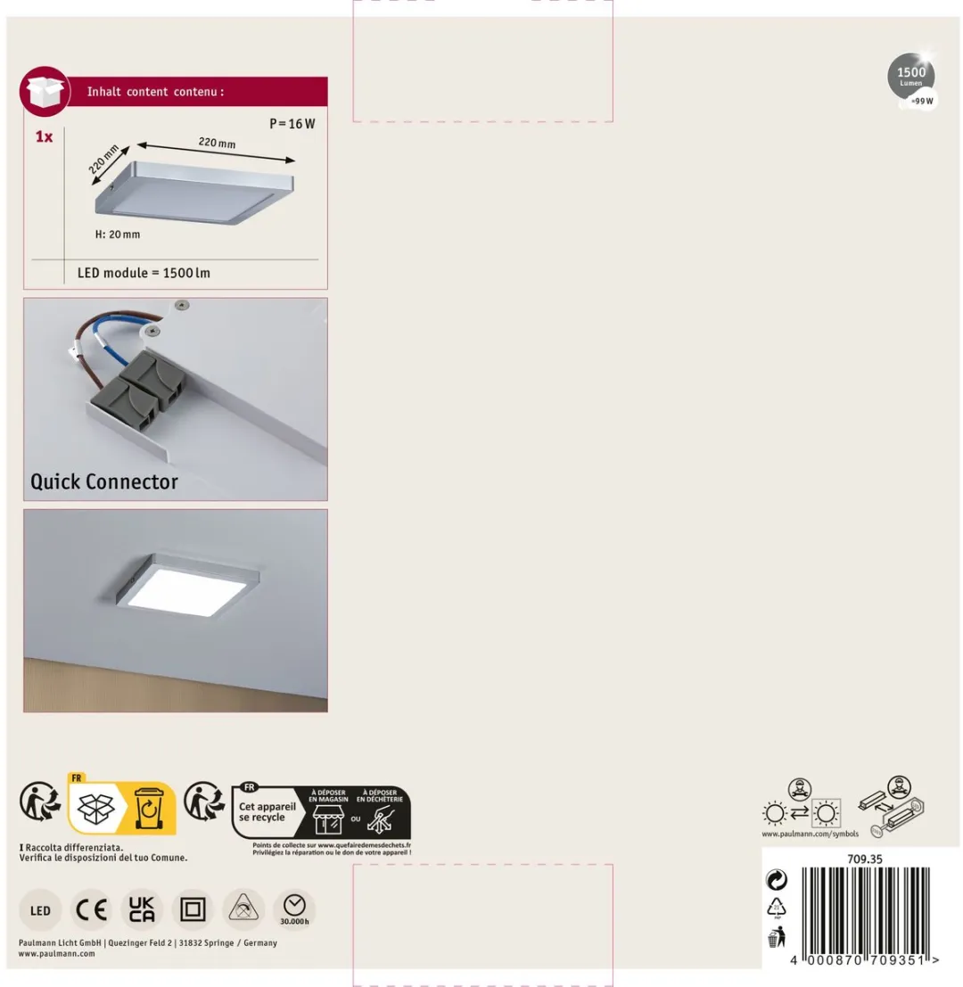 Paulmann Atria LED-paneel 16W 1150lm 4000K - Chroom mat