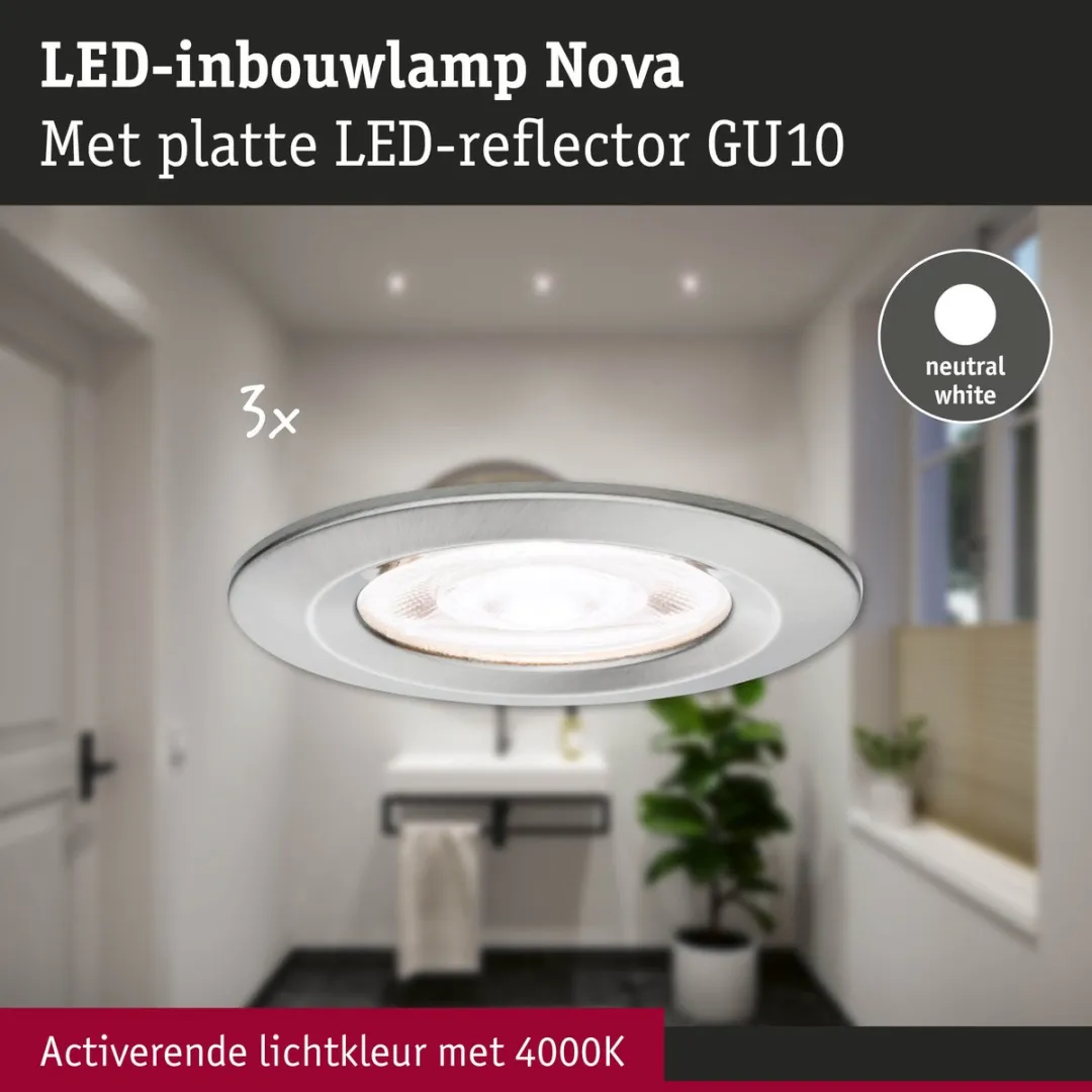 Paulmann Nova GU10 LED-inbouwlamp 3x4,9W 1650lm - 4000K Staal geborsteld