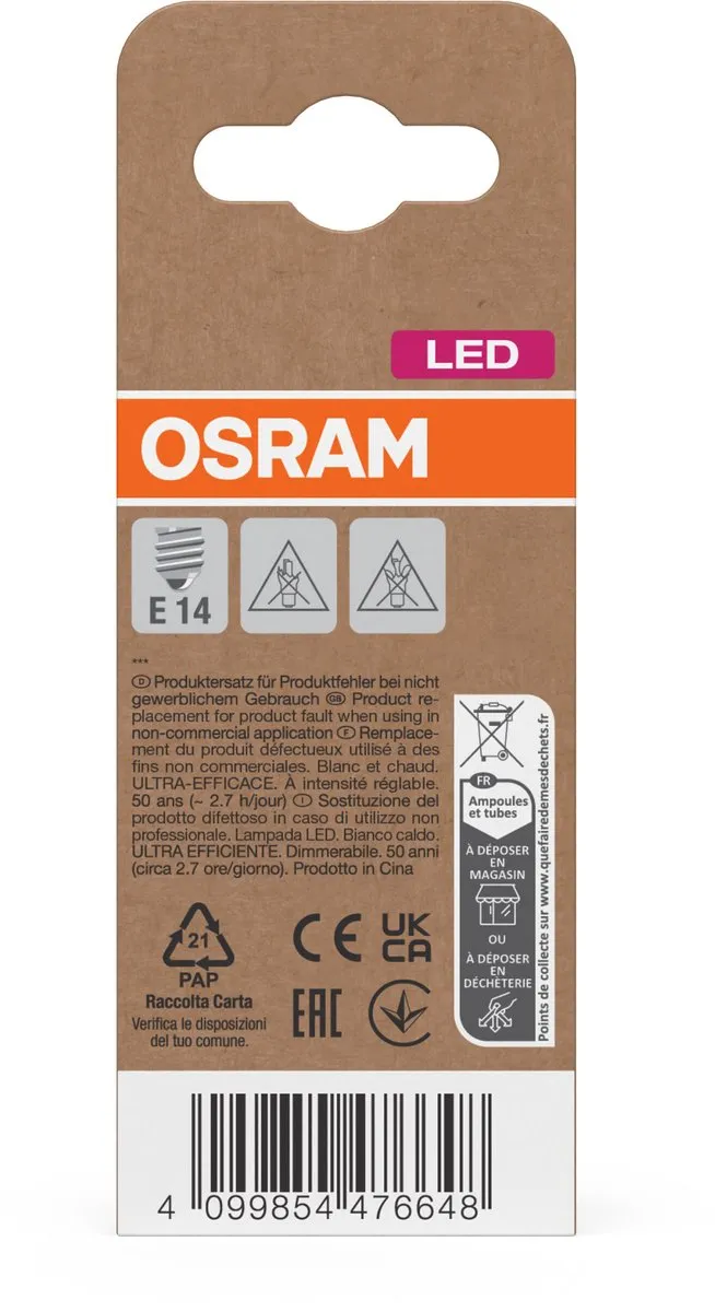 Osram LED Mini Kaars Classic P40 Filament 2,5W E14 - Warm wit - afbeelding 6 van 6