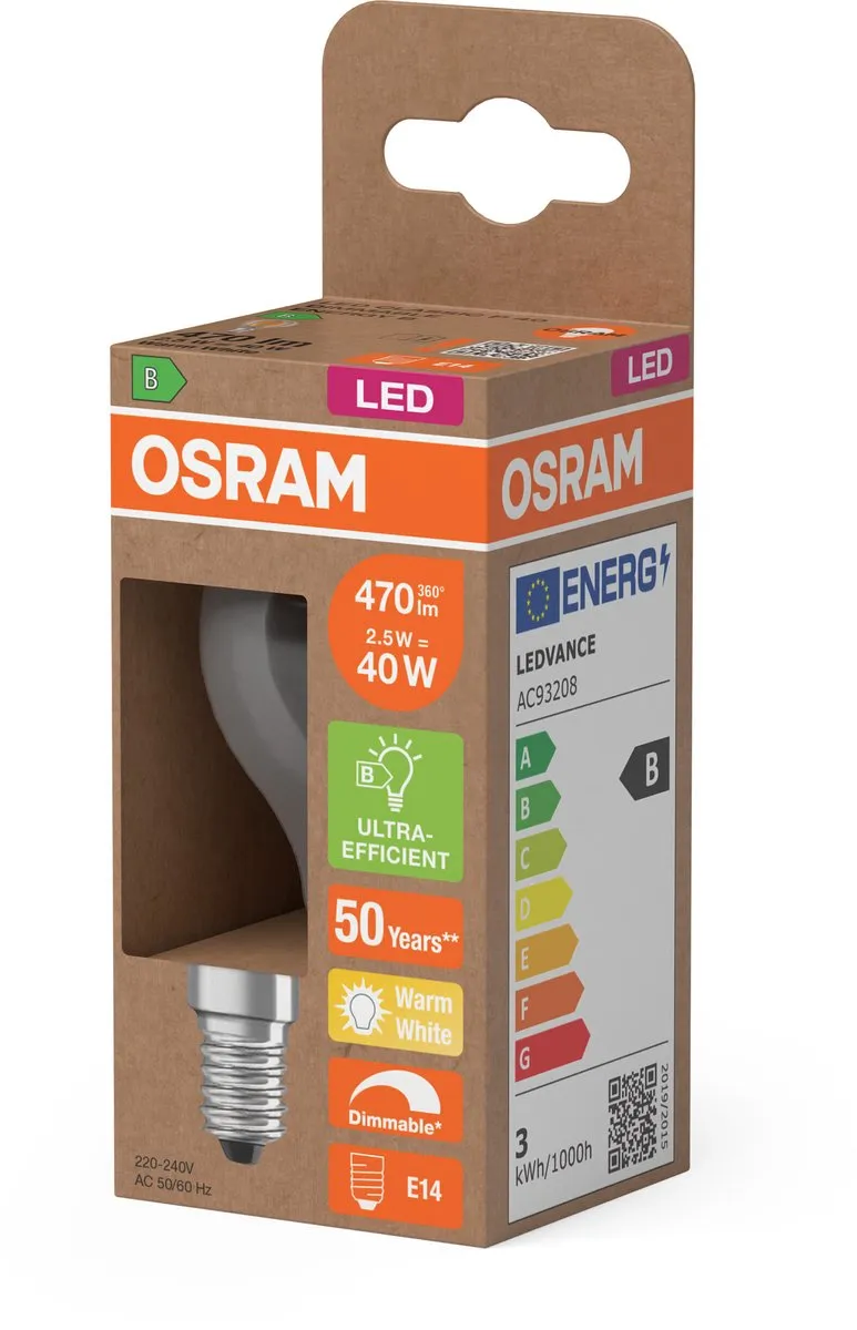Osram LED Mini Kaars Classic P40 Filament 2,5W E14 - Warm wit