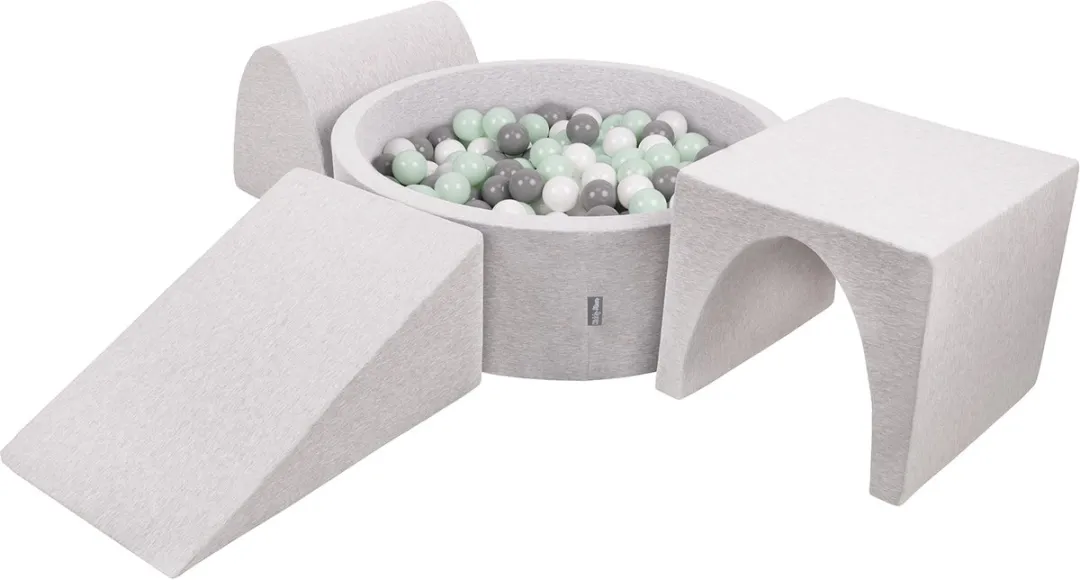 KiddyMoon Schuimspeelplaats Ballenbad 200 Ballen - 423994 - Lichtgrijs/Wit/Grijs/Mint