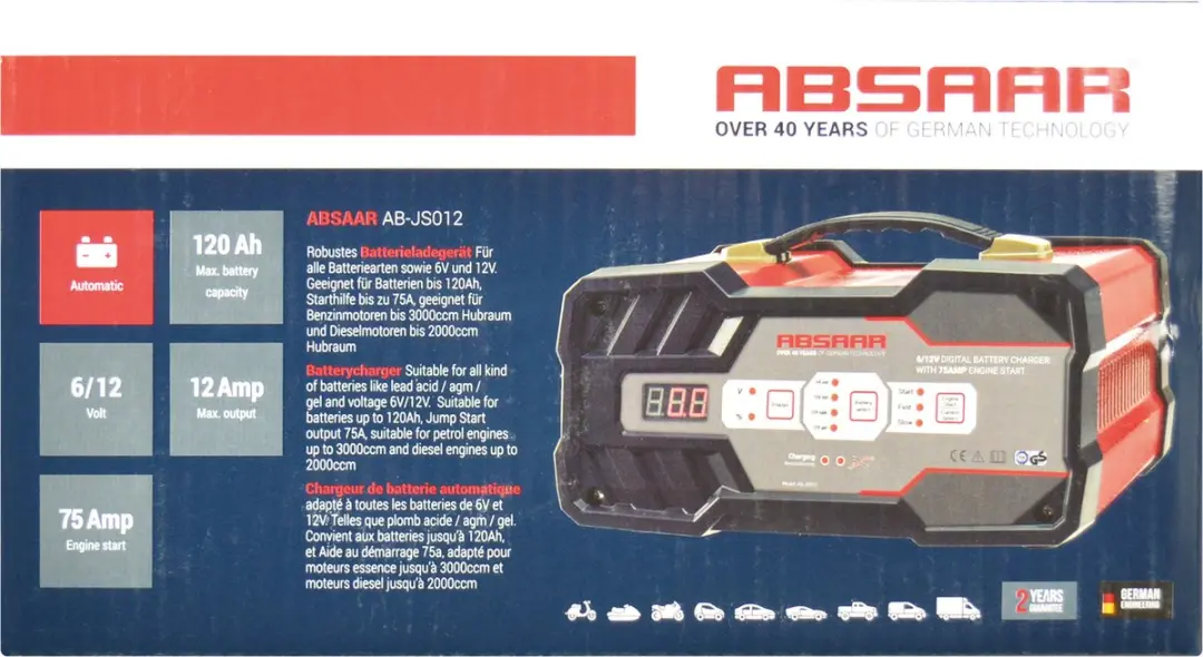 Absaar 158006 Acculader & Jumpstarter - 12V/12A - afbeelding 6 van 6