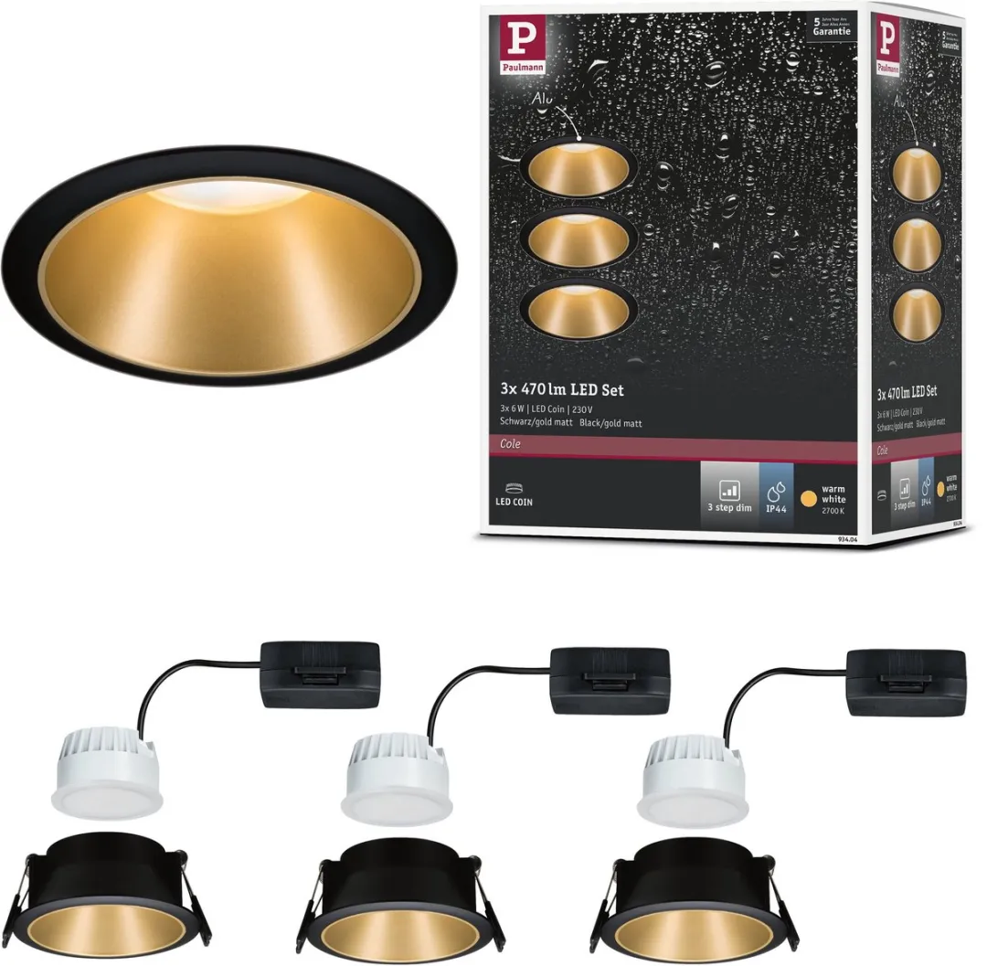 Paulmann LED-inbouwlamp 3-Step-Dim Cole Coin Set 3x6W