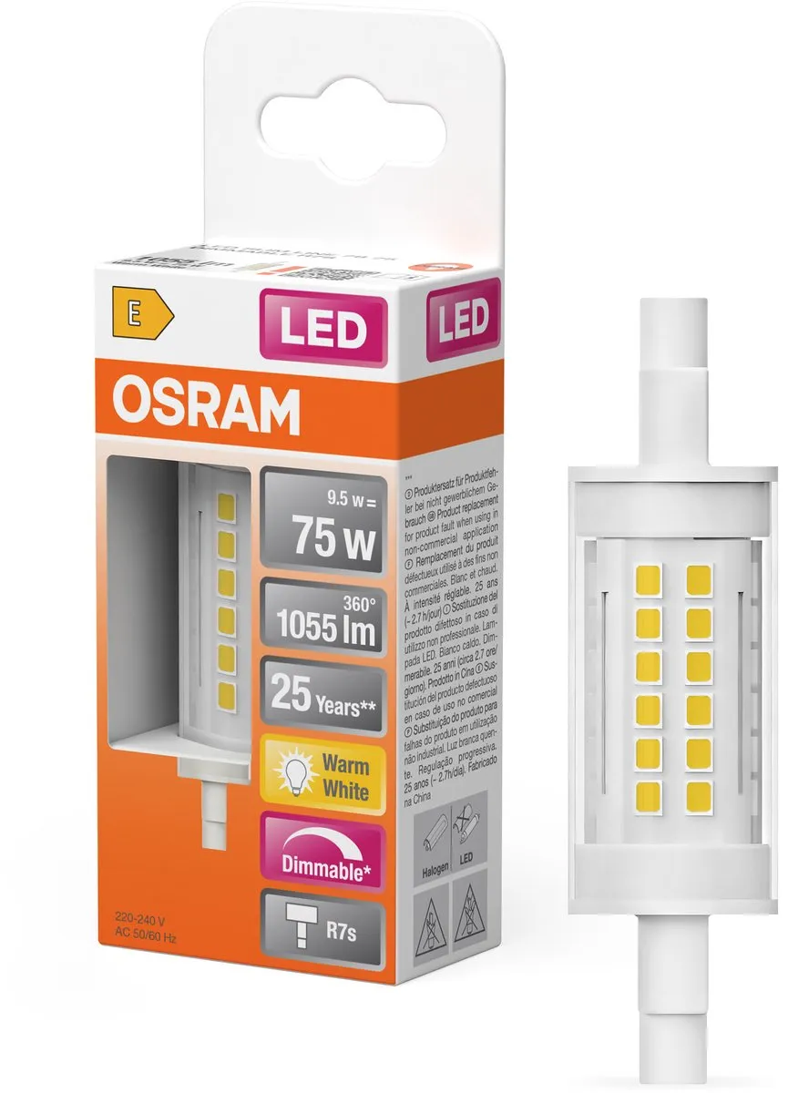 Osram LED Slim Line R7s 9,5W 1055lm Warm Wit - Helder Glas