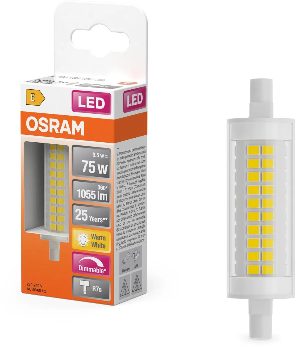 Osram LED Slim Line R7s 9,5W 1055lm Warm Wit - Helder Glas