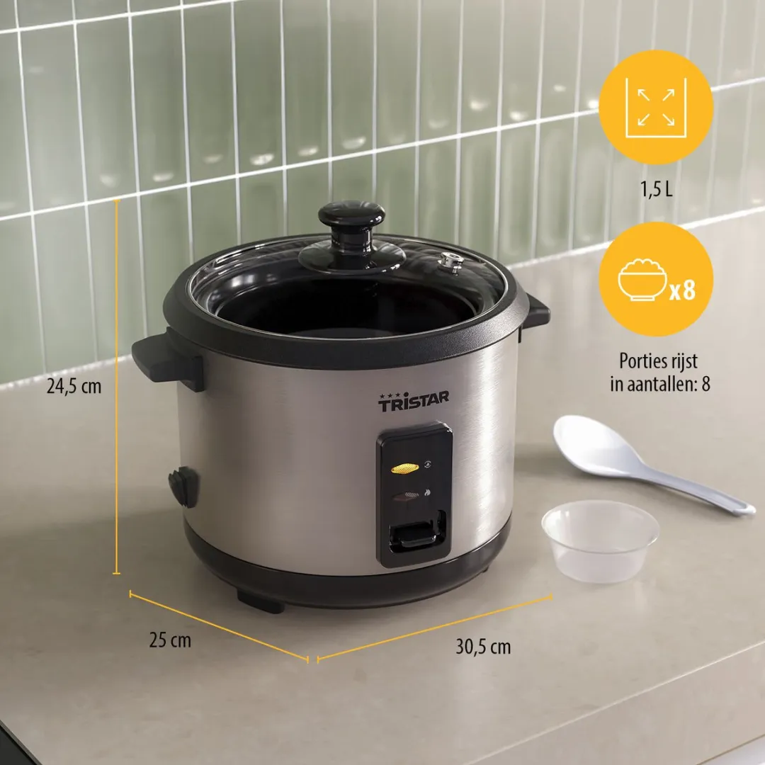 Tristar RK-6147 Rijstkoker 1.5L - 8 Personen - RVS