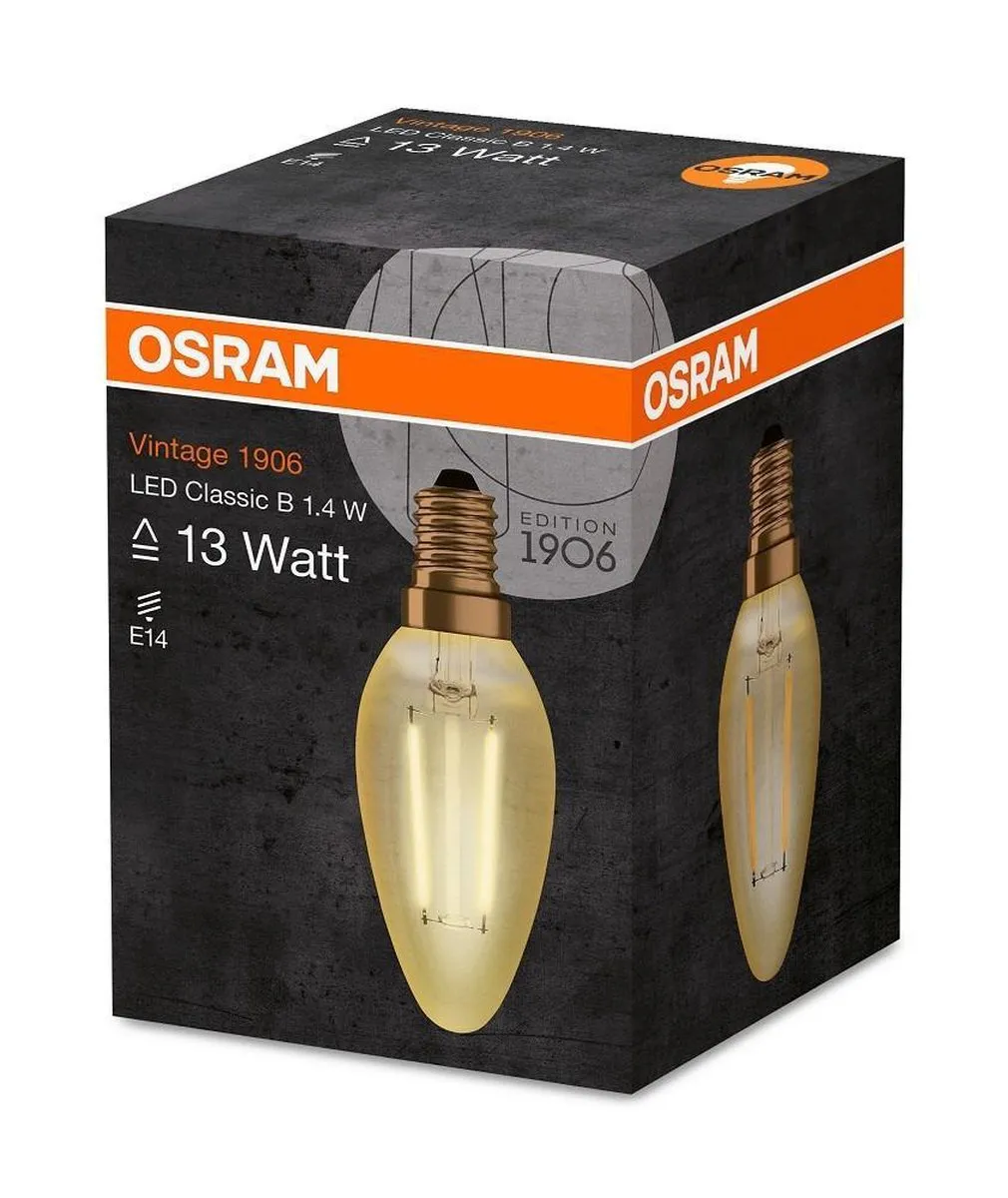 Osram Vintage 1906 LED E14 B35 1.4W - Extra Warm Wit - Goud