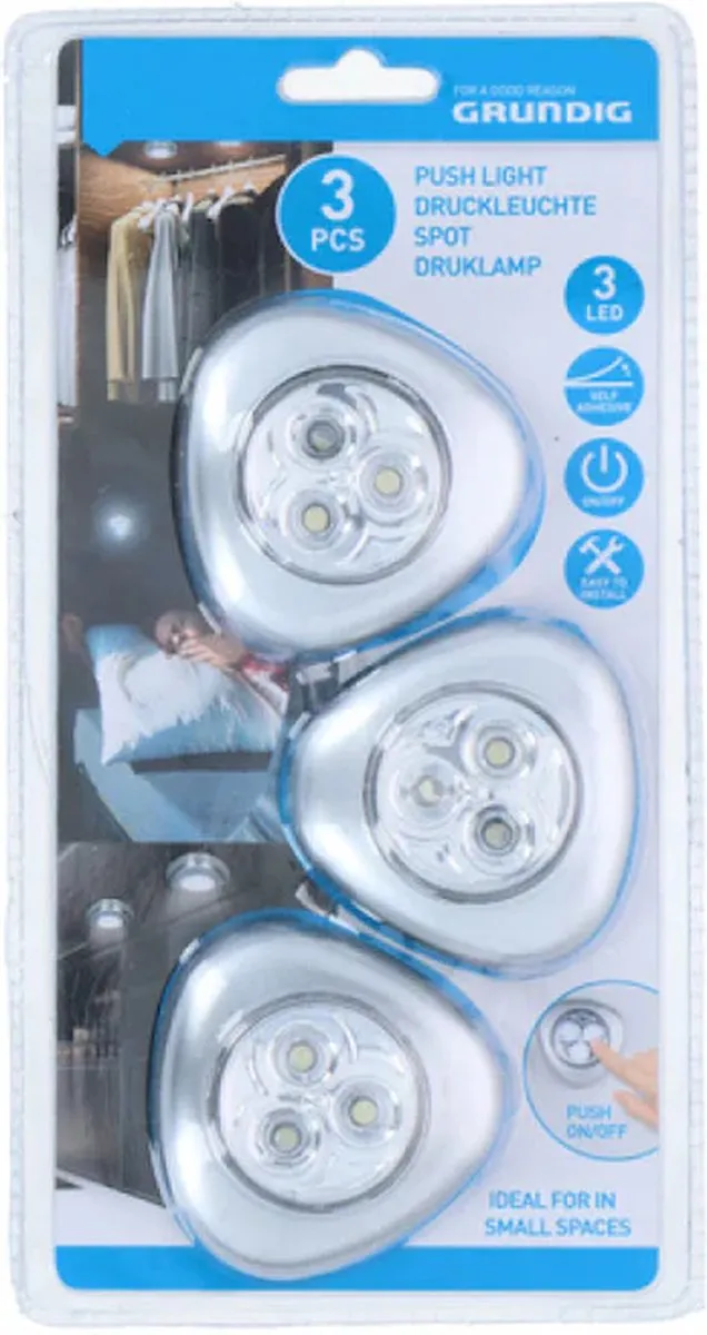Grundig Garderobekastverlichting Drukledlampen - 3 Stuks - Zilver