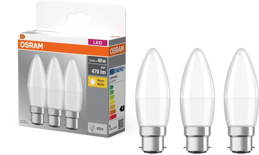 Osram LED Base Classic B40 Mini Kaars 4,9W - Mat - 3 Stuks