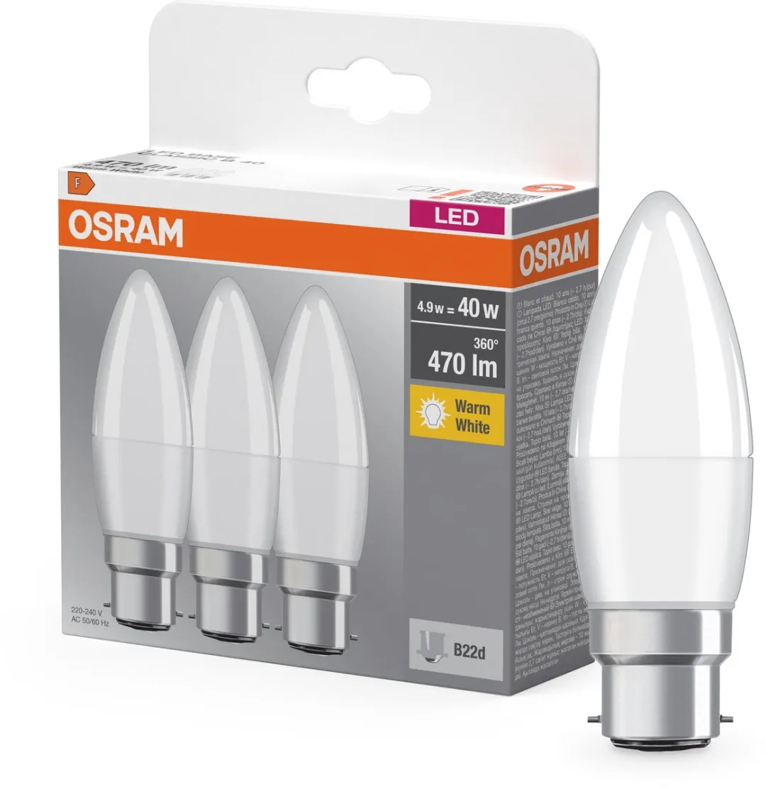 Osram LED Base Classic B40 Mini Kaars 4,9W - Mat - 3 Stuks