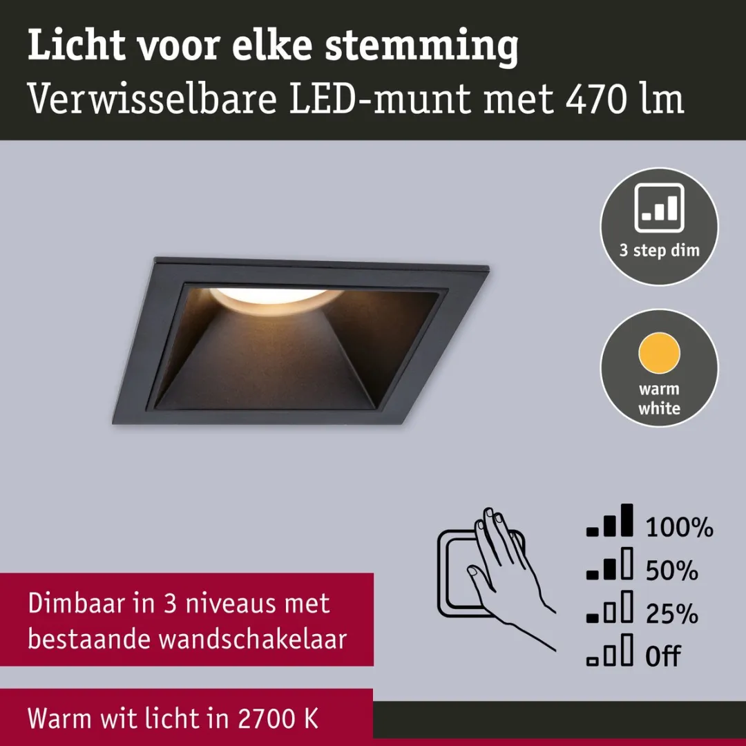 Paulmann LED Inbouwlamp Cole Coin 6W 470lm 2700K - Zwart - afbeelding 6 van 6