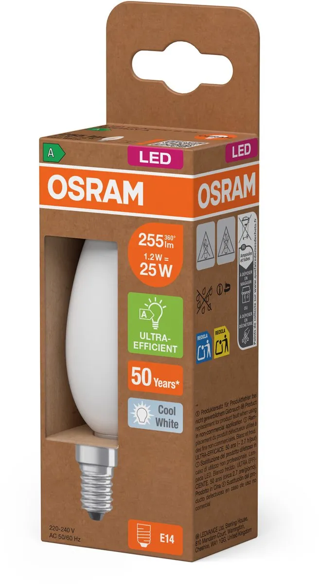 Osram LED Classic E14 Kaars Filament 1.2W 255lm - Koel wit - afbeelding 6 van 6
