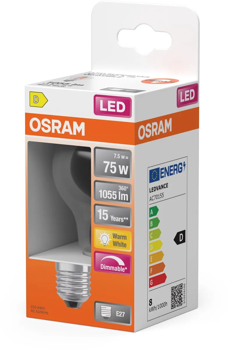 Osram LED-lamp E27 7.8W Warmwit - 2700K - Helder