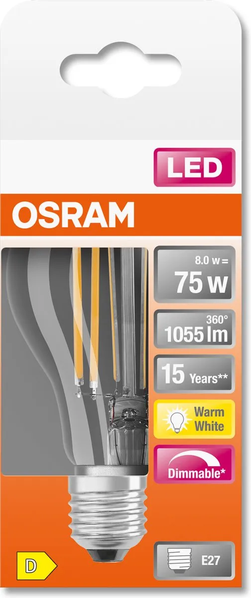 Osram LED-lamp E27 7.8W Warmwit - 2700K - Helder
