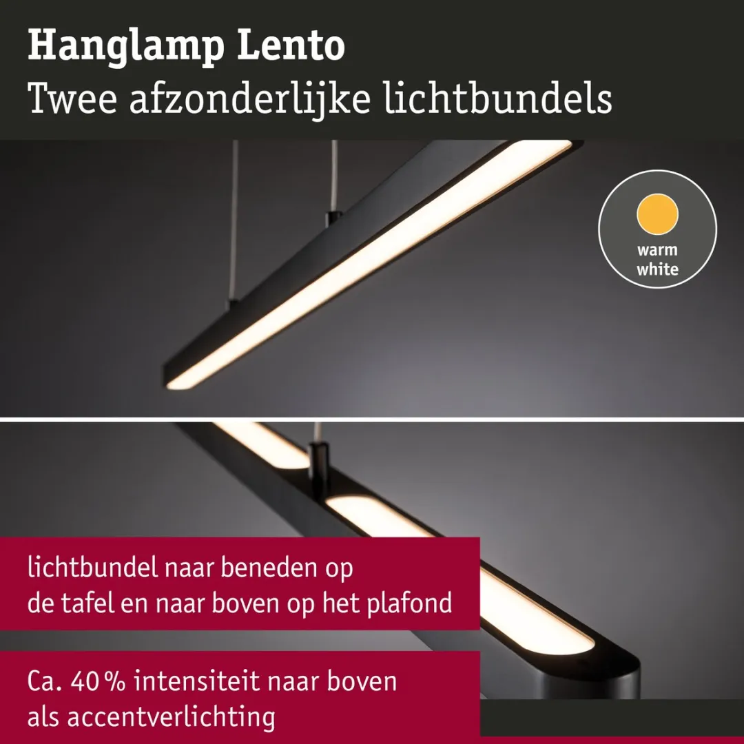 Paulmann Lento LED Hanglamp - 2 Lichtpunten - 42W - Warmwit 2700K - Zwart Mat