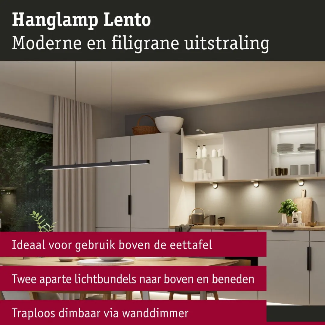 Paulmann Lento LED Hanglamp - 2 Lichtpunten - 42W - Warmwit 2700K - Zwart Mat - afbeelding 6 van 6