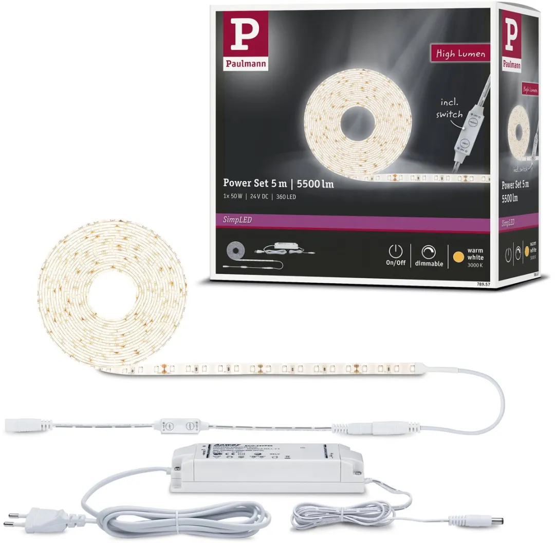 Paulmann SimpLED Power LED Strip Warm Wit 5m - 50W 1100lm/m