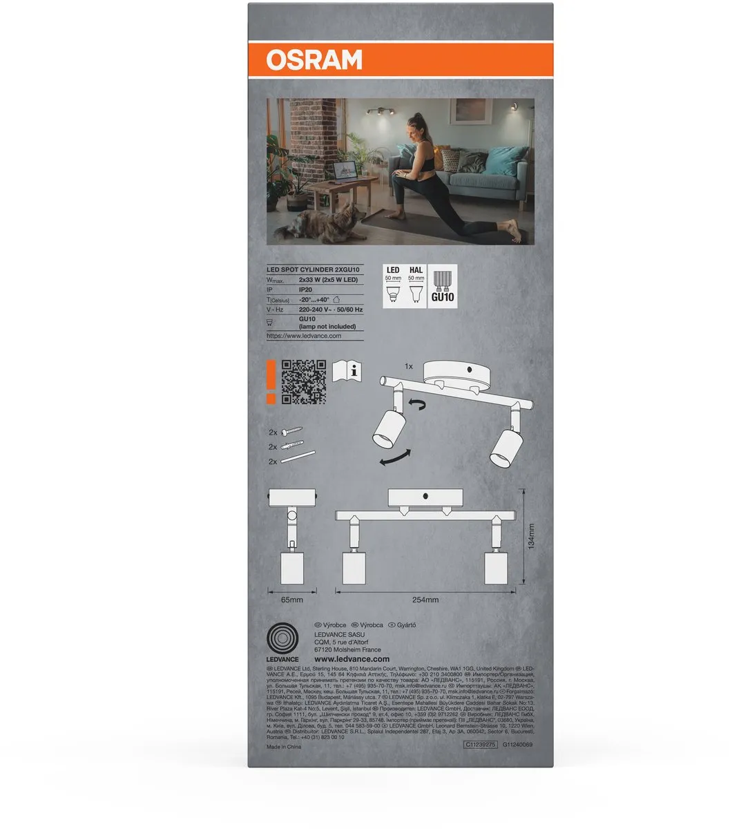 Osram LED Spot Cylinder plafondspot 2x GU10 - Geborsteld nikkel - afbeelding 6 van 6